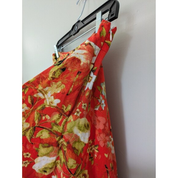 Premise Fluted Floral Colorful Orange  Flowy Linen Blend Skirt Womens 8 - Picture 6 of 11